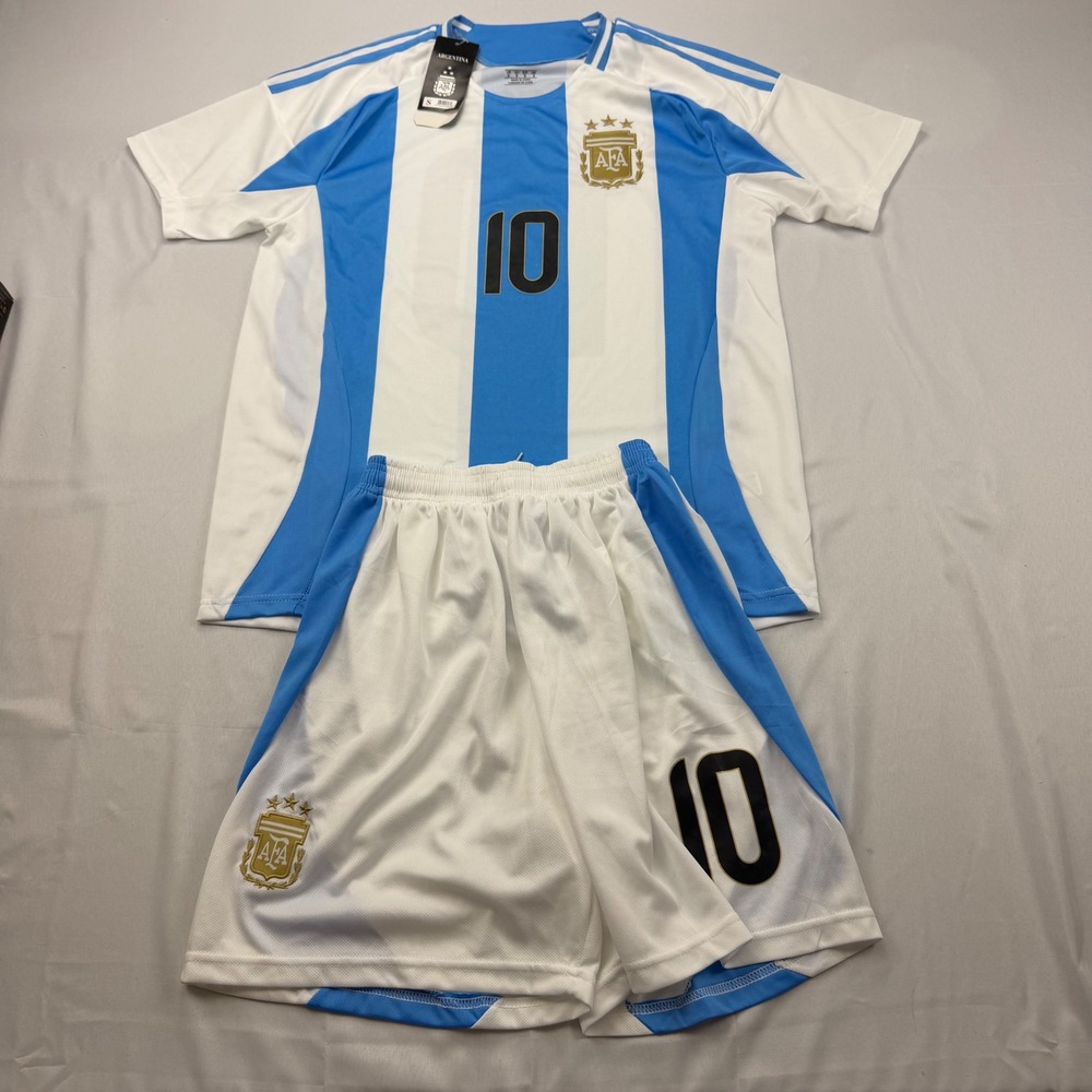 Argentina Soccer Jersey Shorts Set Mens Small Blue White Messi 10 Kit New